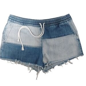 Aerie Patchwork Chambray Jean Women's Shorts SP Colorblock Raw Hem Hot Pants